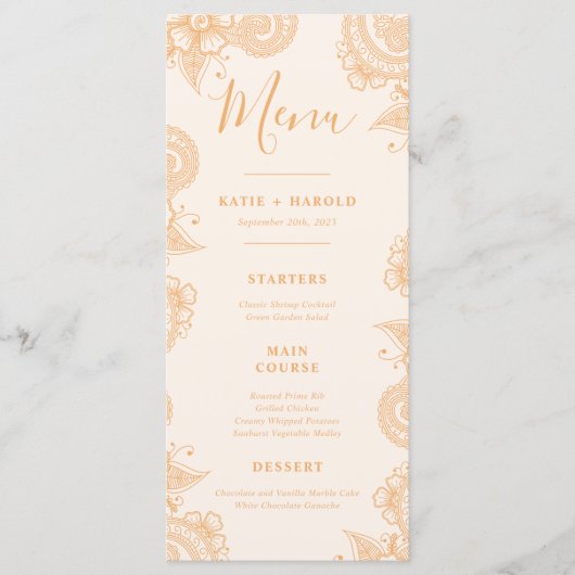 Mehndi-huwelijksdiner menu (Voorkant)