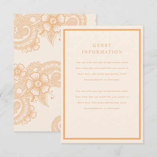 Mehndi-huwelijksinvoeging Informatiekaartje (Voorkant / Achterkant)
