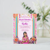 Mehndi Indiase bruid in roze uitnodiging (Staand voorkant)