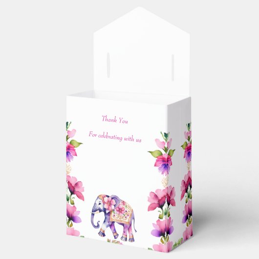 Mehndi Indiase bruiloft olifant roze bloemen Bedankdoosjes (Geopend)