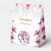 Mehndi Indiase bruiloft olifant roze bloemen Bedankdoosjes (Voorkant Zijde)