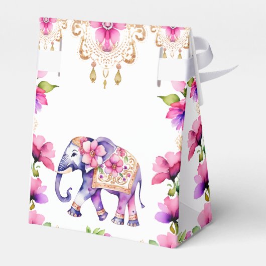 Mehndi Indiase bruiloft olifant roze bloemen Bedankdoosjes (Achterkant)