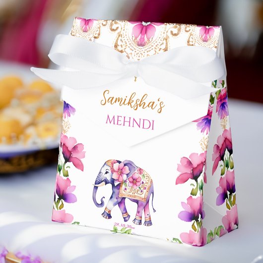 Mehndi Indiase bruiloft olifant roze bloemen Bedankdoosjes