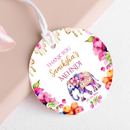 Mehndi Indiase bruiloft olifant roze bloemen gunst Bedankjes Labels