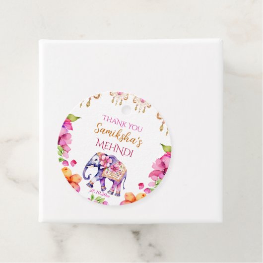 Mehndi Indiase bruiloft olifant roze bloemen gunst Bedankjes Labels (In situ)