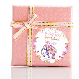 Mehndi Indiase bruiloft olifant roze bloemen gunst Ronde Sticker