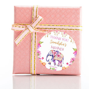 Mehndi Indiase bruiloft olifant roze bloemen gunst Ronde Sticker