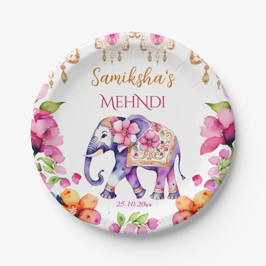 Mehndi Indiase bruiloft olifant servies Papieren Bordje (Voorkant)