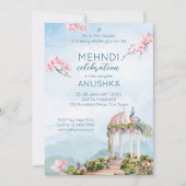 Mehndi Indiase bruiloft pauw stoffig blauw Kaart (Voorkant)