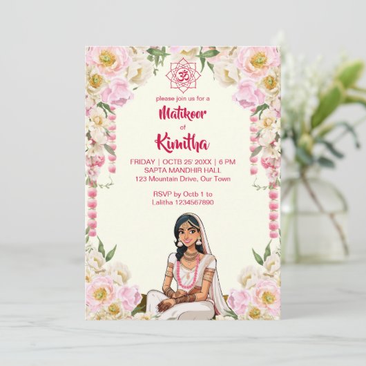 Mehndi Indiase bruiloft schattige bruid in ivoor r Kaart (Staand voorkant)