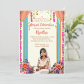 Mehndi Indiase bruiloft schattige bruid in roze Kaart (Staand voorkant)