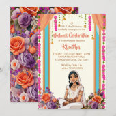 Mehndi Indiase bruiloft schattige bruid in roze Kaart (Voorkant / Achterkant)