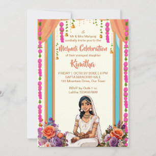 Mehndi Indiase bruiloft schattige bruid in roze Kaart