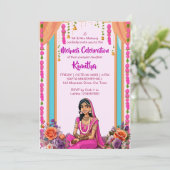 Mehndi Indiase bruiloft schattige bruid in roze Kaart (Staand voorkant)