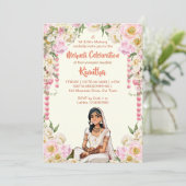 Mehndi Indiase bruiloft schattige bruid in roze Kaart (Staand voorkant)