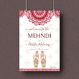 Mehndi Indiase trouw maroon mandala's welkomstbord Poster