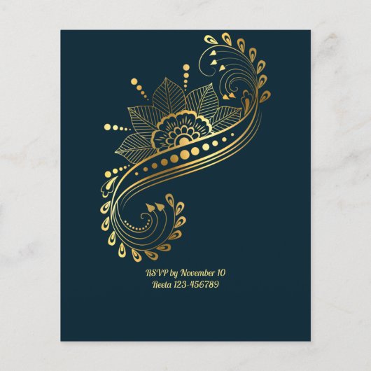 Mehndi-Indische Arabische designuitnodiging voor e (Achterkant)