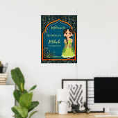 Mehndi-Indische Arabische patronen ontwerpen blauw Poster (Thuiskantoor)