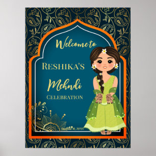 Mehndi-Indische Arabische patronen ontwerpen blauw Poster
