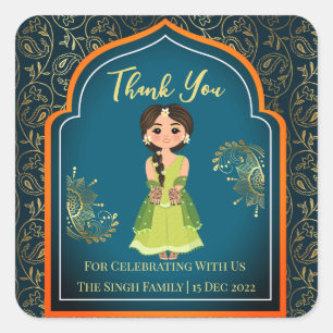 Mehndi-Indische Arabische patronen ontwerpen blauw Vierkante Sticker