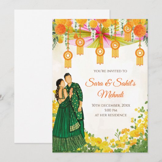 Mehndi Invites Henna party en Mehndi Night nodig Kaart (Voorkant / Achterkant)