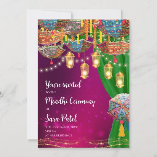 Mehndi Invites & Mehndi Night nodigen Henna feest  Kaart (Voorkant)