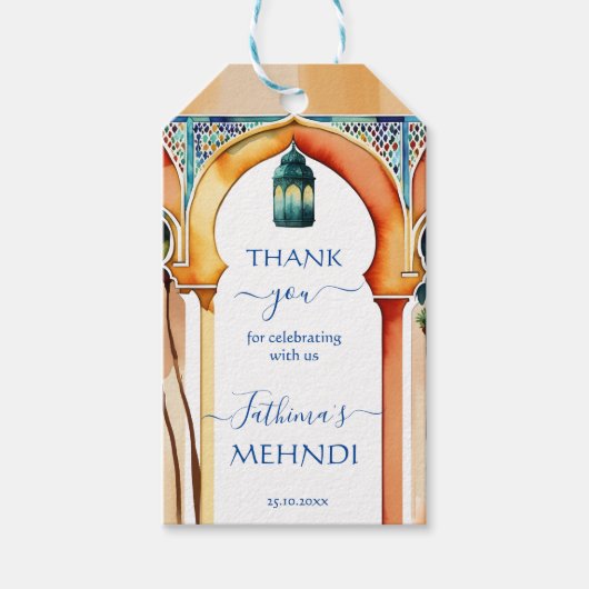 Mehndi Marokko Arabische stijl boog dank u gunst Cadeaulabel (Voorkant)