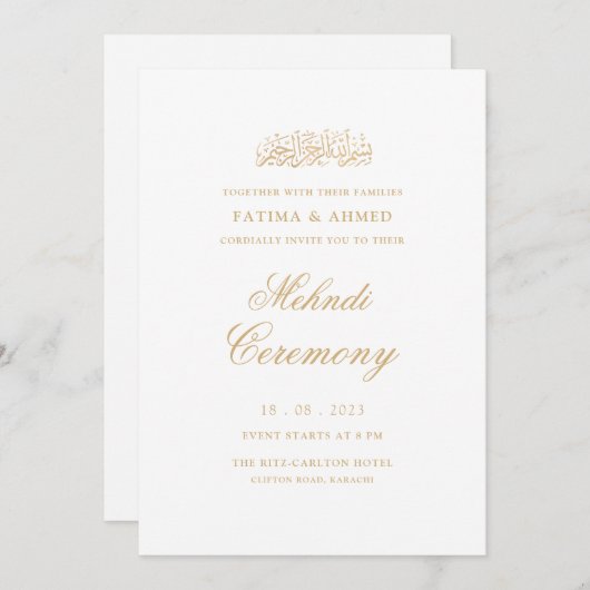 Mehndi minimale witte islamitische bruiloft kaart (Voorkant / Achterkant)