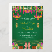 Mehndi Night Invitation kaart, Henna Uitnodiging (Voorkant / Achterkant)