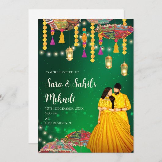 Mehndi Night nodigt Henna party en Mehndi Invites Kaart (Voorkant / Achterkant)