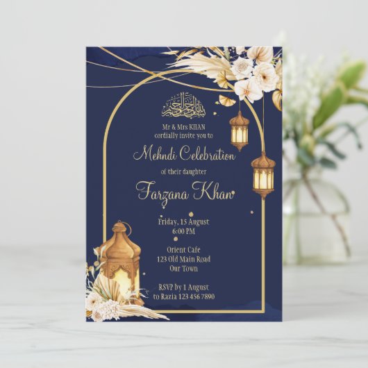 Mehndi nodigt Arabische lantaarns uit tot gouden v Kaart (Staand voorkant)