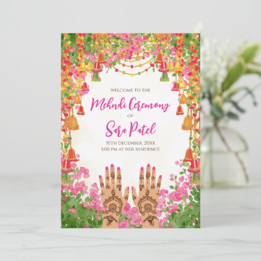Mehndi nodigt de hindu's uit kaart (Staand voorkant)