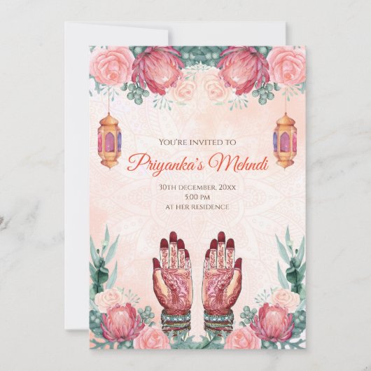Mehndi nodigt Mehndi uit en Henna Party nodigt Meh Kaart (Voorkant)