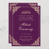 Mehndi Paarse Goud Islamitische Moslim Bruiloft Kaart (Voorkant / Achterkant)