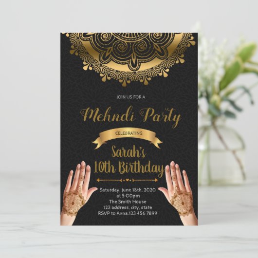 Mehndi partijuitnodiging kaart (Staand voorkant)