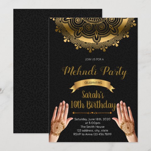 Mehndi partijuitnodiging kaart (Voorkant / Achterkant)