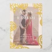 Mehndi Photo Wedding Invitation Real Gold Folie Uitnodiging (Voorkant)