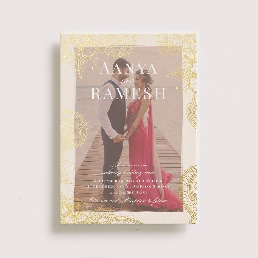 Mehndi Photo Wedding Invitation Real Gold Folie Uitnodiging