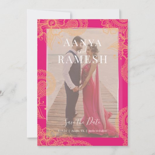 Mehndi Photo Wedding Save the Date Kaart (Voorkant)