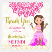 Mehndi pink magenta mandala Indian bride thank you Vierkante Sticker (Voorkant)