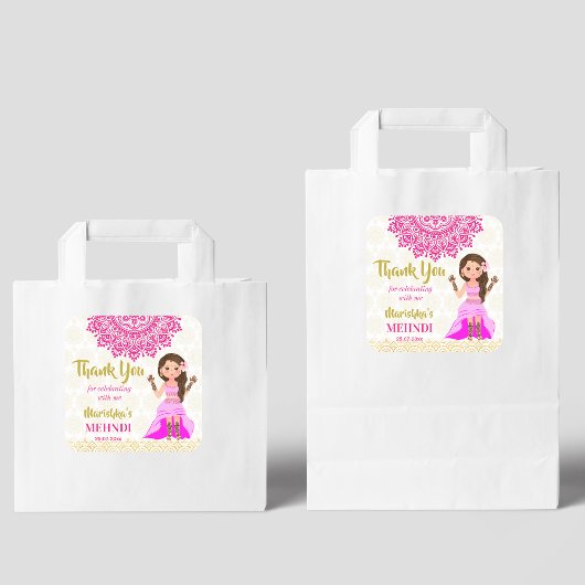 Mehndi pink magenta mandala Indian bride thank you Vierkante Sticker