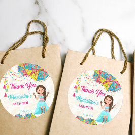 Mehndi roze blauwe schattige Indiase meisje dank j Ronde Sticker