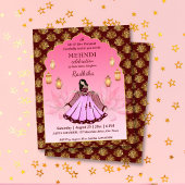 Mehndi roze lotus Indiase bruid budget uitnodiging