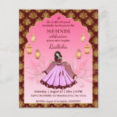 Mehndi roze lotus Indiase bruid budget uitnodiging (Voorkant)