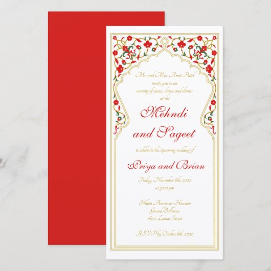 Mehndi Sageet Indian Wedding Invitation (Voorkant / Achterkant)