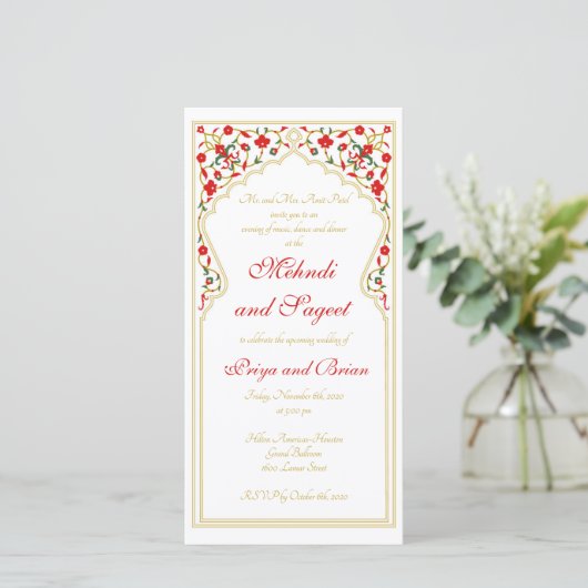 Mehndi Sageet Indian Wedding Invitation (Staand voorkant)