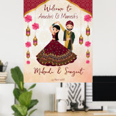 Mehndi sangeet danst Indiaas koppel lotus Arabian Poster (Thuiskantoor)