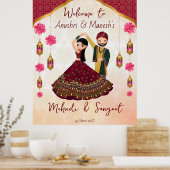 Mehndi sangeet danst Indiaas koppel lotus Arabian Poster (Keuken)