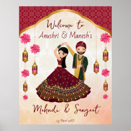 Mehndi sangeet danst Indiaas koppel lotus Arabian Poster