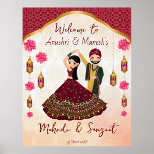 Mehndi sangeet danst Indiaas koppel lotus Arabian Poster